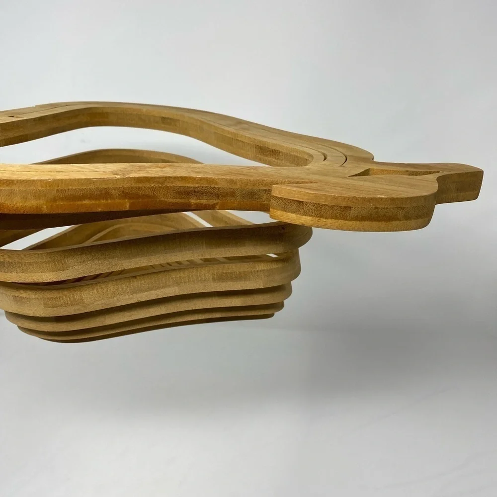 Collapsible Pear Shaped Spiral Cut Bamboo Fruit Basket Charcuterie Board Trivet